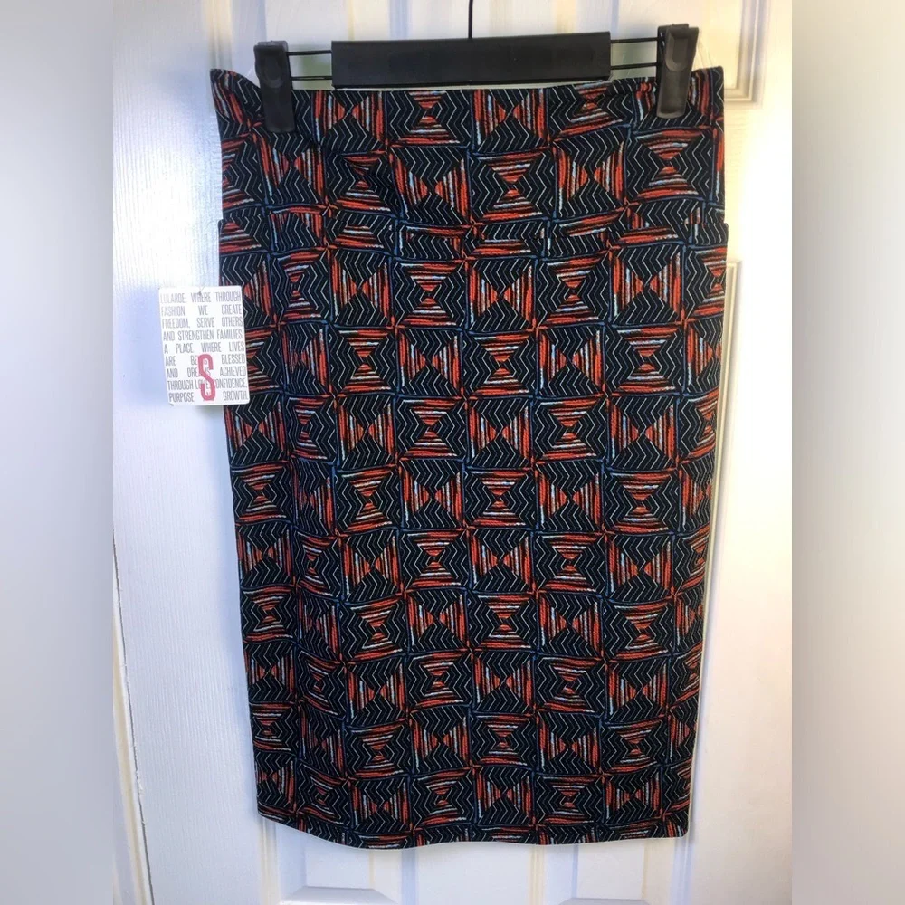 LuLaRoe Navy & Red Geometric Pencil Skirt NWT S